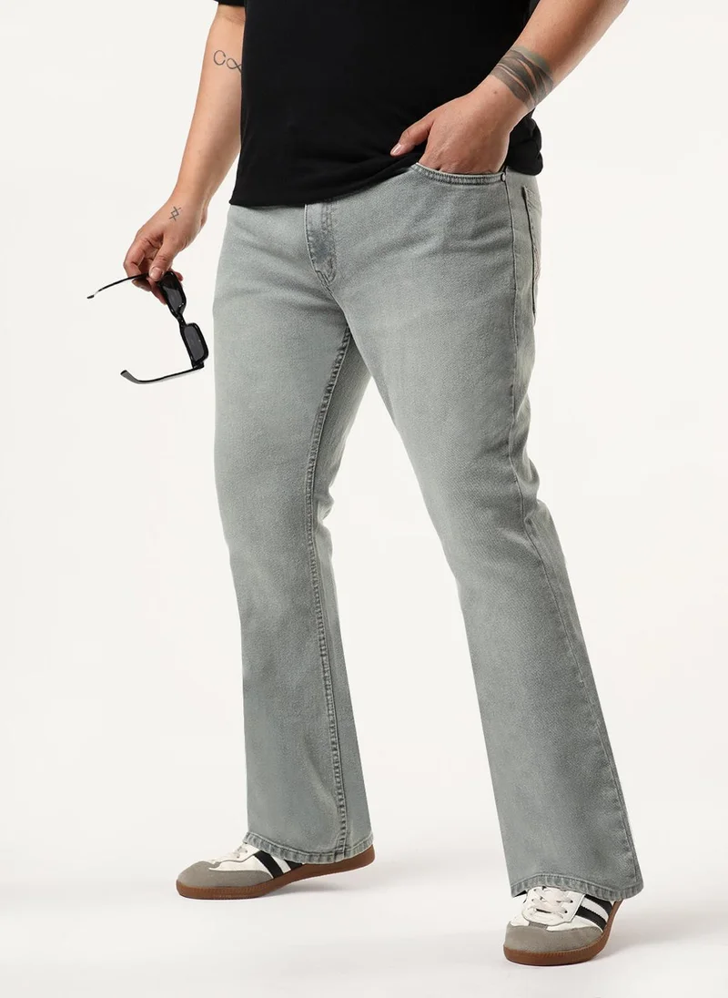 Urbano Plus Men's Light Grey Bootcut Fit Mid Rise Tinted Heavy Washed Jeans Stretchable